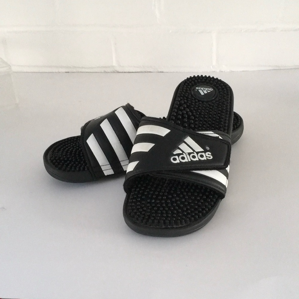 classic adidas black and white slip on slides size womens 8
